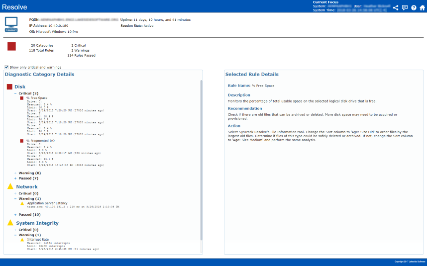 SysTrack Resolve Dashboard