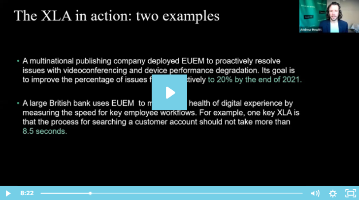 Senior Forrester Analyst Andrew Hewitt presenting during the Lakeside webinar, Realizing XLAs.