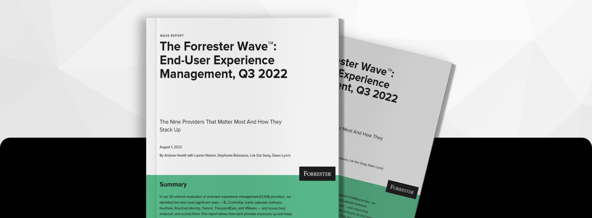 Graphic illustration showing a mockup of the Forrester Wave report.
