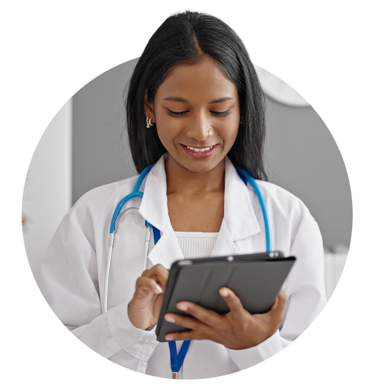 Photo of woman physician using a tablet image.