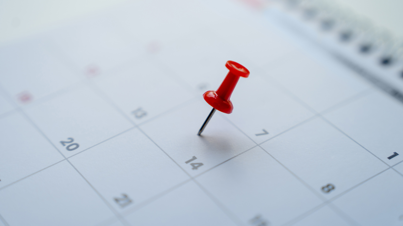 Rote Stecknadel am 14. Tag im Kalender