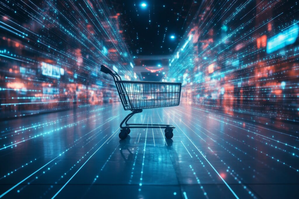 Digital retail concept with shopping cart