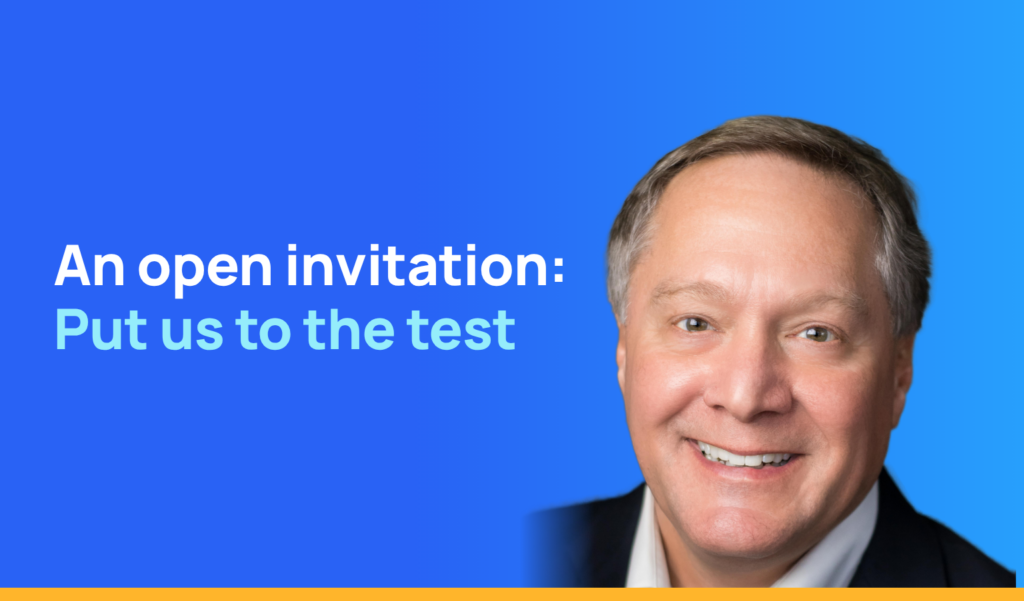 Mike Schumacher, CEO of Lakeside Software, with the text “An open invitation: Put us to the test”